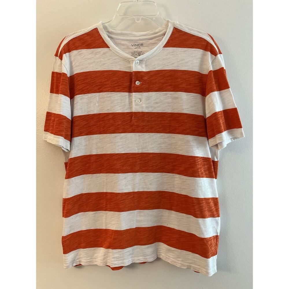 Vince Mens Orange Striped Peruvian Cotton Short Sleeve Polo Shirt Size Large